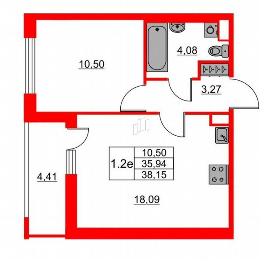 1-к. квартира, 35,9 м², 1/23 эт.