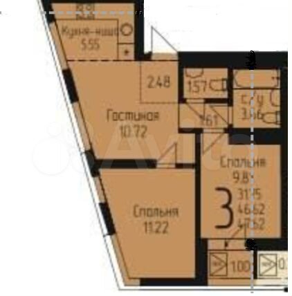 3-к. квартира, 47 м², 15/24 эт.