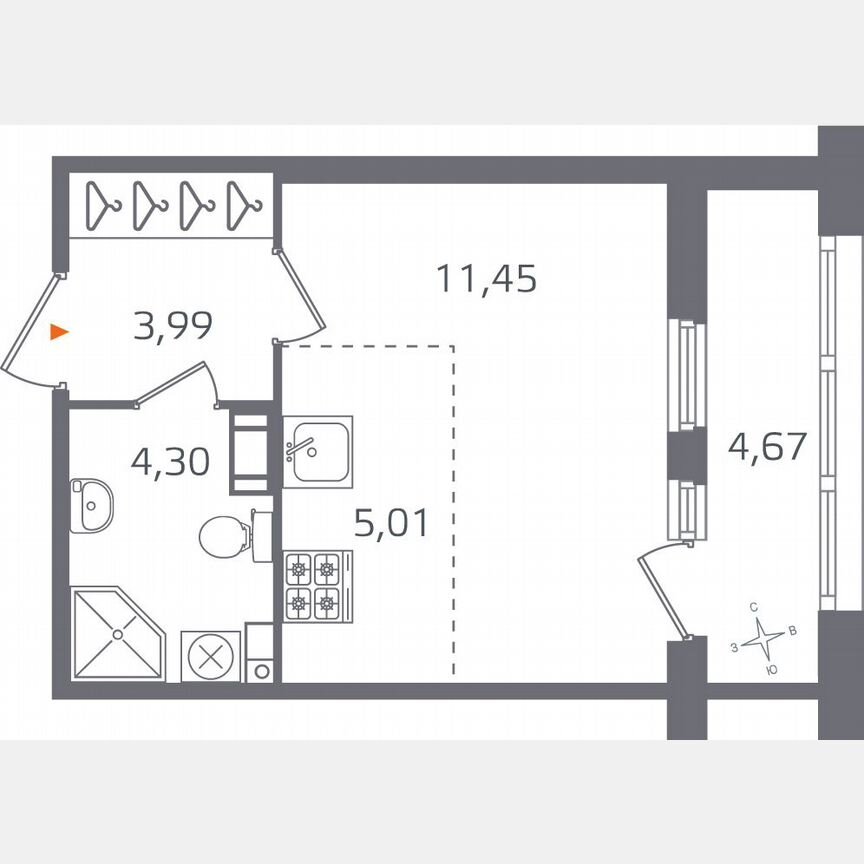 Квартира-студия, 27,1 м², 9/10 эт.