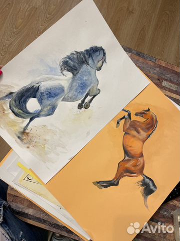 Картина акварелью лошади