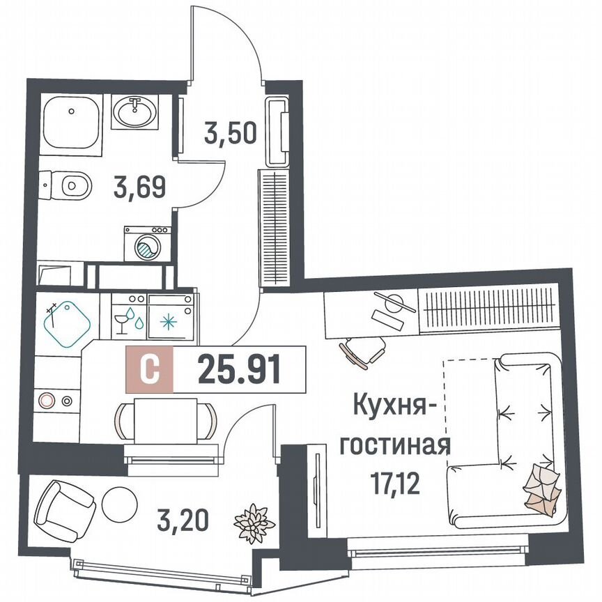 Квартира-студия, 25,9 м², 15/18 эт.