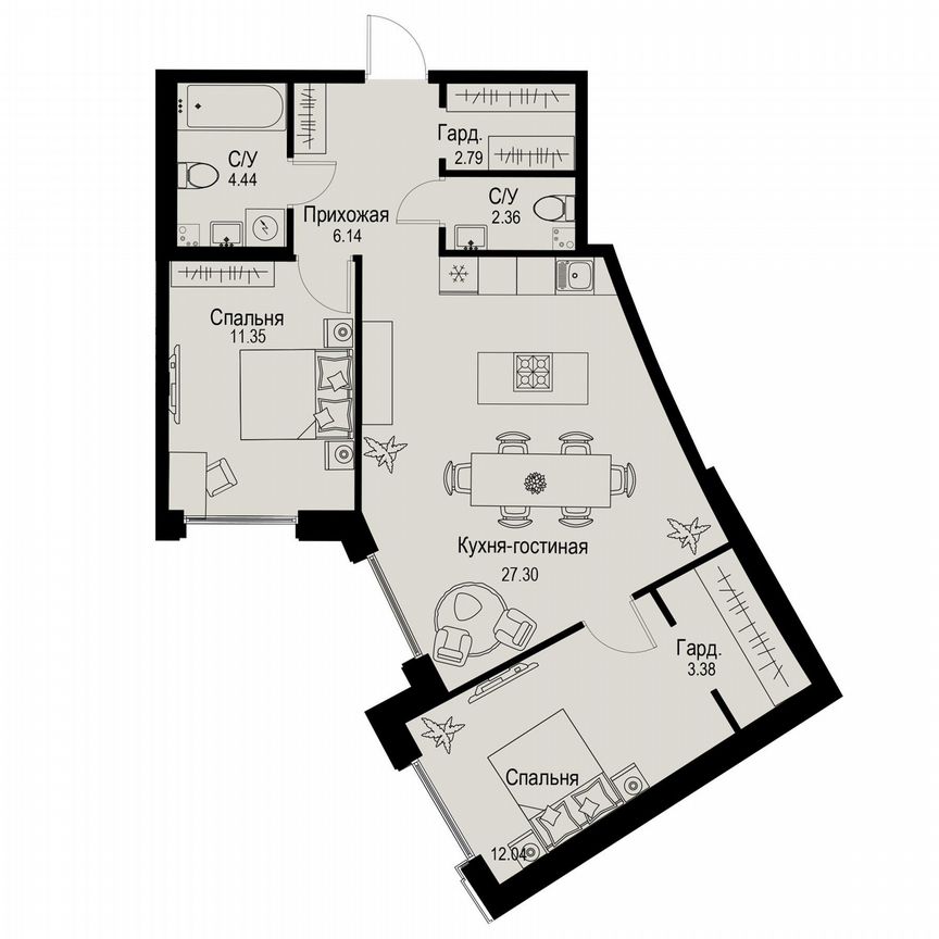 2-к. квартира, 69,8 м², 2/6 эт.