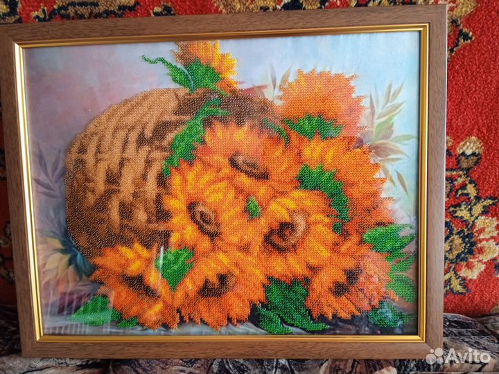 Картина Подсолнухи вышитая бисером