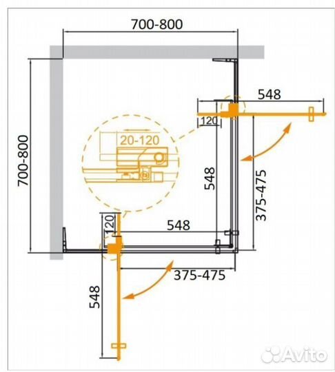 Cezares Душевой уголок slider-A-2-70/80-BR-Cr