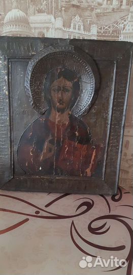 Икона старинная Господь Вседержитель.Темпера.19век