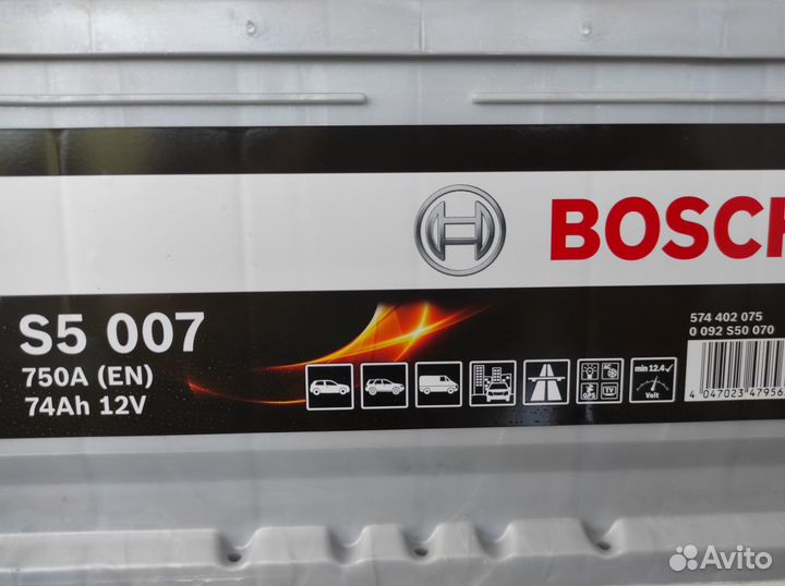 Аккумулятор 74Ач 750А Bosch silver низкий обратный