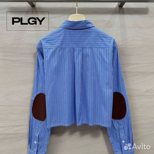 Укороченная рубашка в полоску Miu Miu с патчами