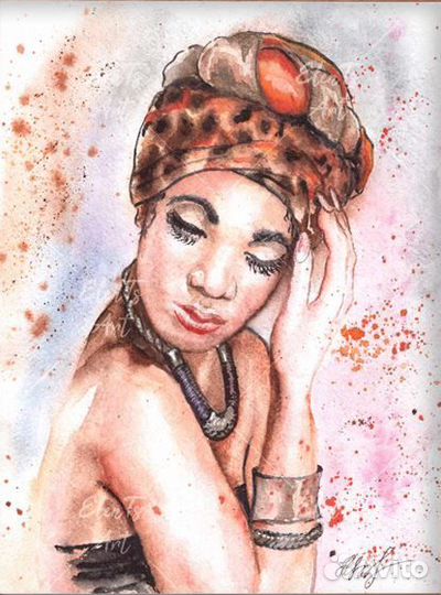 Картина акварелью Африканка