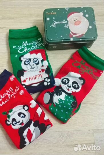 Новогодние носки, мужские,женские, в метал коробке