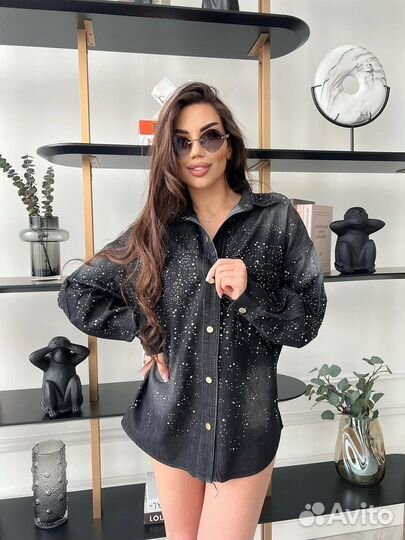 Джинсовая Рубашка в стразах