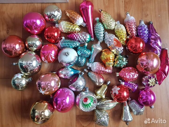 Разные елочные игрушки. Стекло СССР. 45 штук