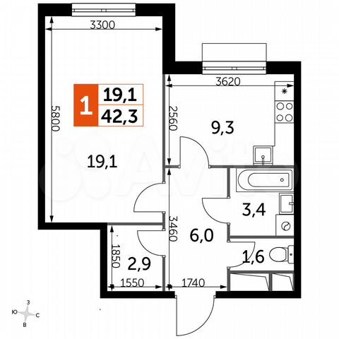 1-к. квартира, 42,3 м², 2/16 эт.