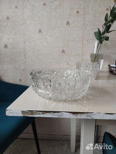 Большая хрустальная ваза для фруктов
