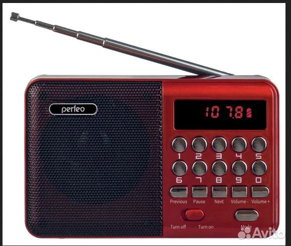 Радиоприемник новый Perfeo palm FM+ i90-BL красный