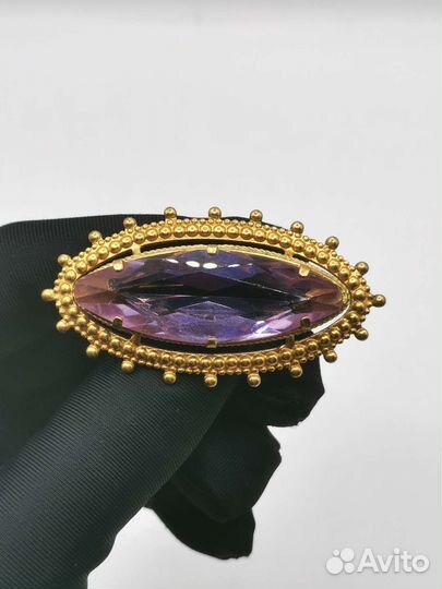 Брошь Сиреневый камень Винтаж Бижутерия СССР