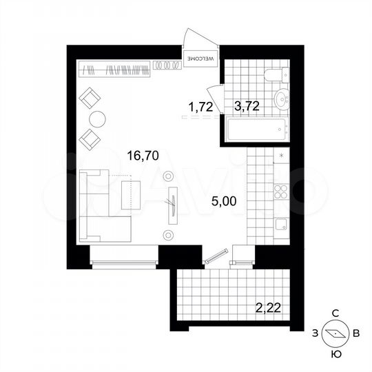 1-к. квартира, 27,1 м², 3/4 эт.