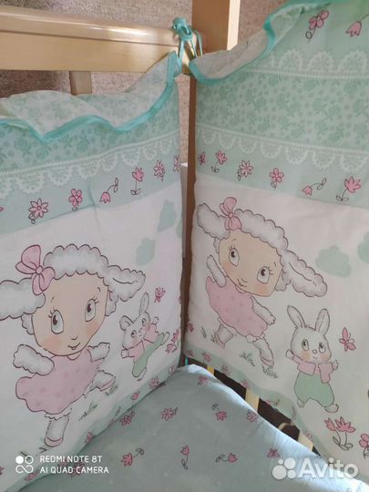 Кроватка-маятник, балдахин, бортики