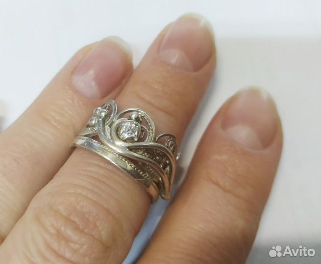 Кольцо серебрянное 17, двойное, широкое, ажурное