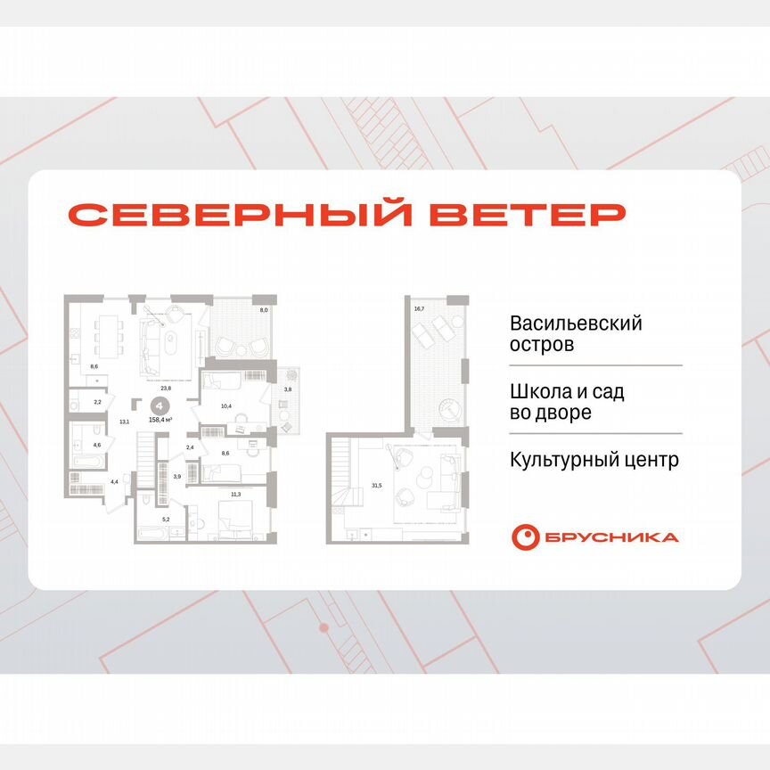 3-к. квартира, 158,4 м², 8/15 эт.