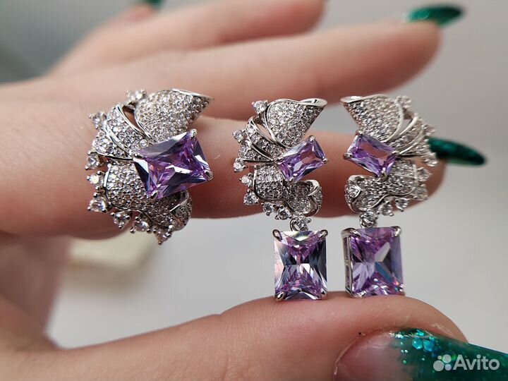 Шикарный набор, аметист, 17р, родий