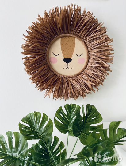 Панно, Декор в детскую «Лев», 41см (рафия)