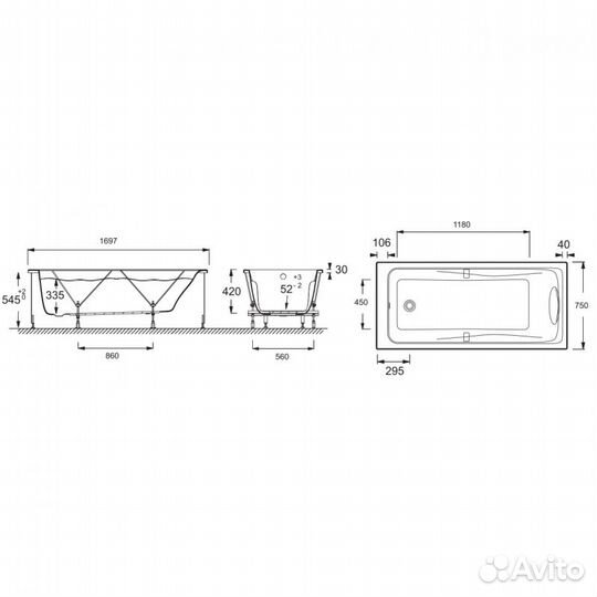 Акриловая ванна Jacob Delafon Odeon Up 170x75 E60