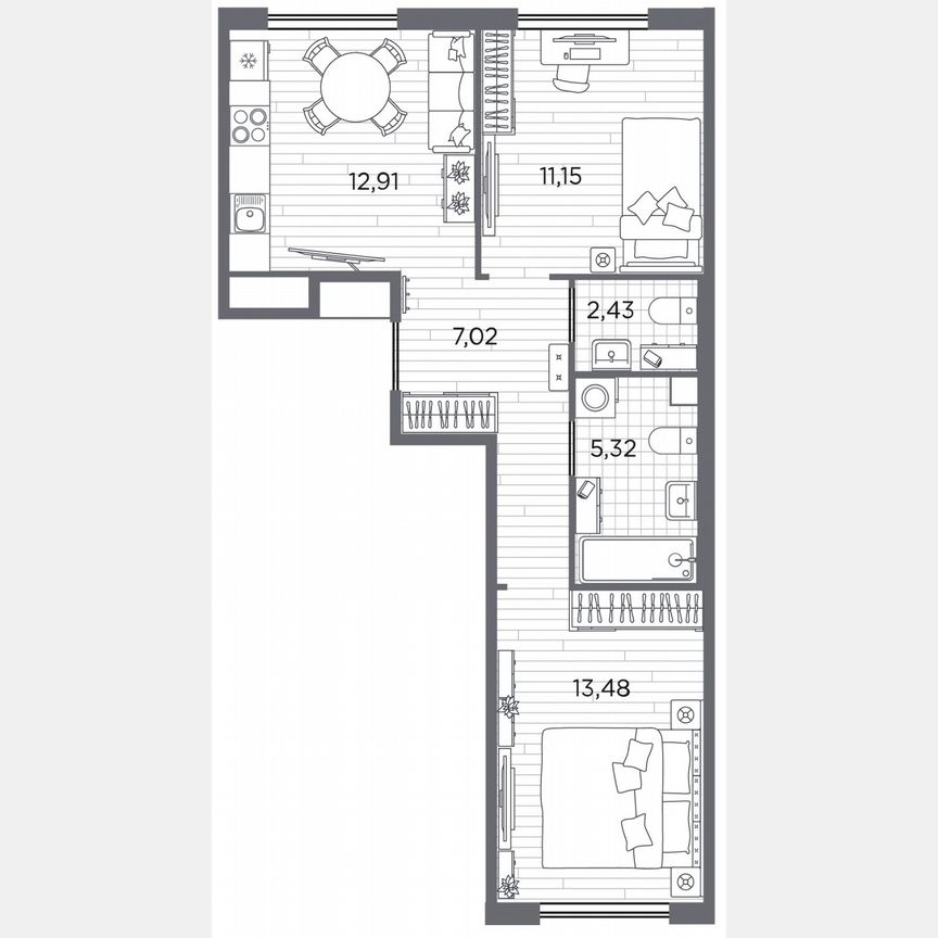 2-к. квартира, 52,3 м², 1/5 эт.