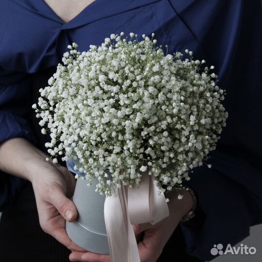 Гипсофила букет цветы в шляпной коробке