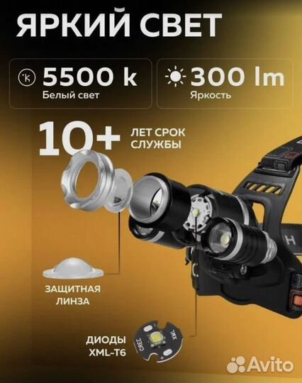 Налобный фонарь яркий луч