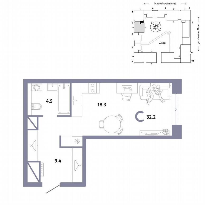 Квартира-студия, 32,2 м², 22/29 эт.