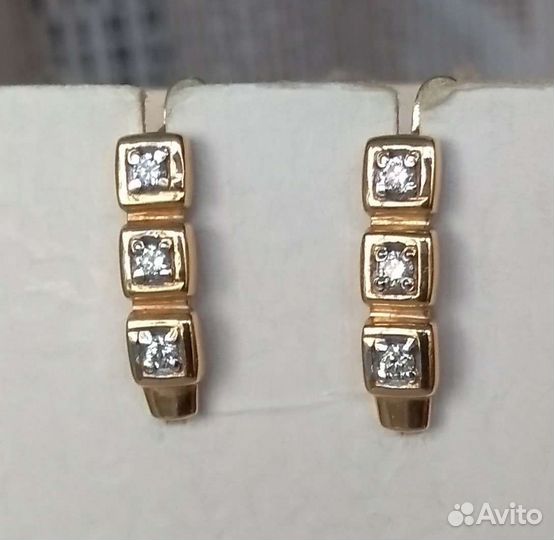 Золотые серьги с 6 брилл. 0,13ct Новые