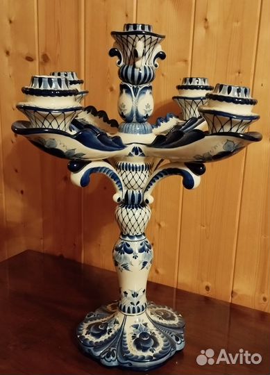 Подсвечник на 5 свечей, Гжель