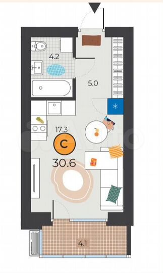 Квартира-студия, 30 м², 8/10 эт.