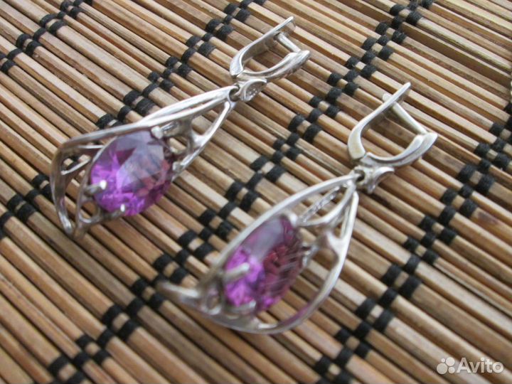 Комплект кольцо серьги колье серебро аметист