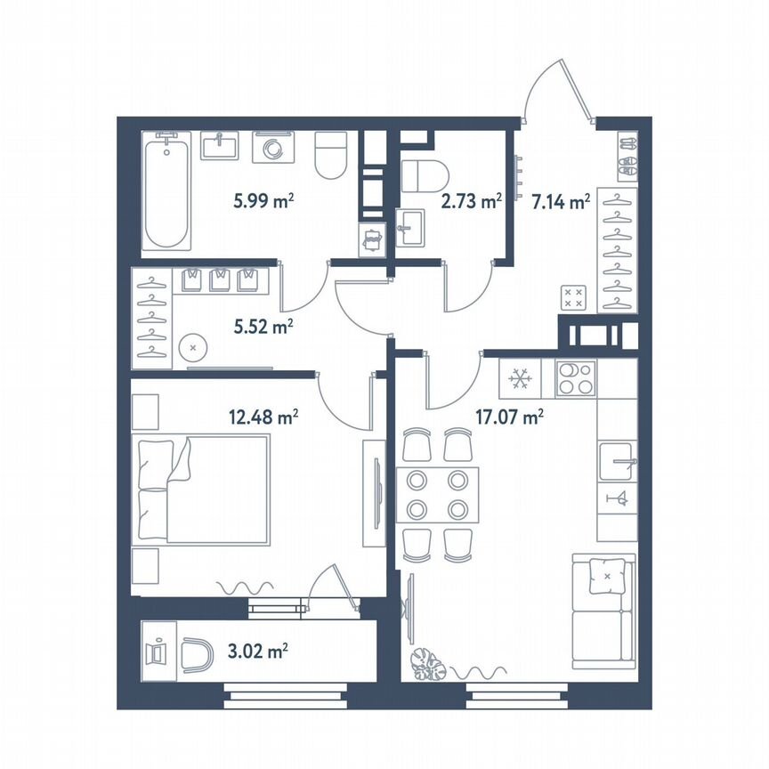 1-к. квартира, 52,4 м², 8/11 эт.