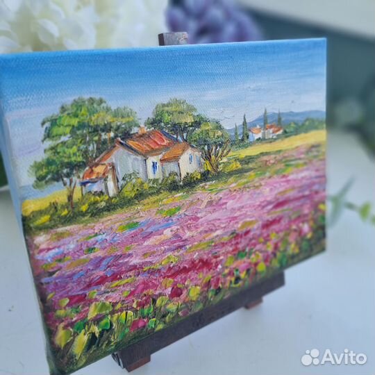 Картина маслом Прованс пейзаж лаванда цветы в поле