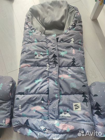 Конверт зимний и рукавицы на коляску