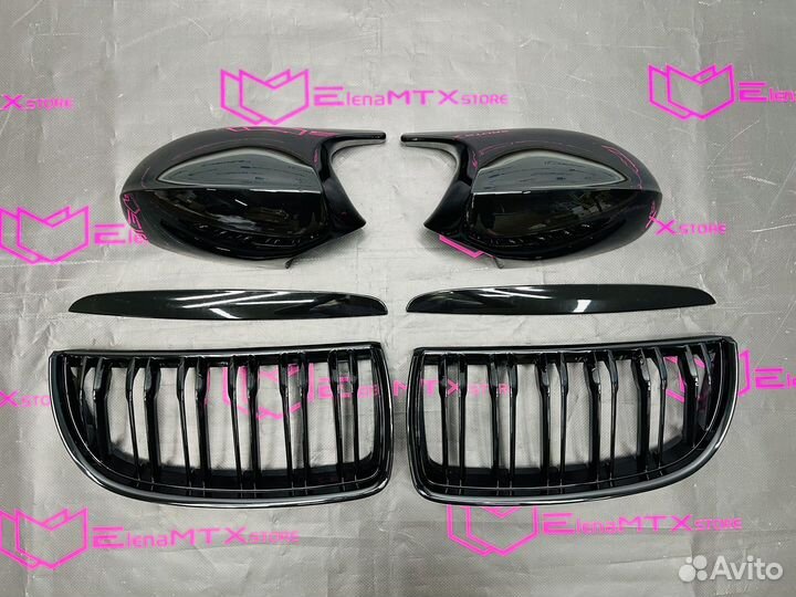 Накладки зеркал + Решетка радиатора BMW E90 дорест