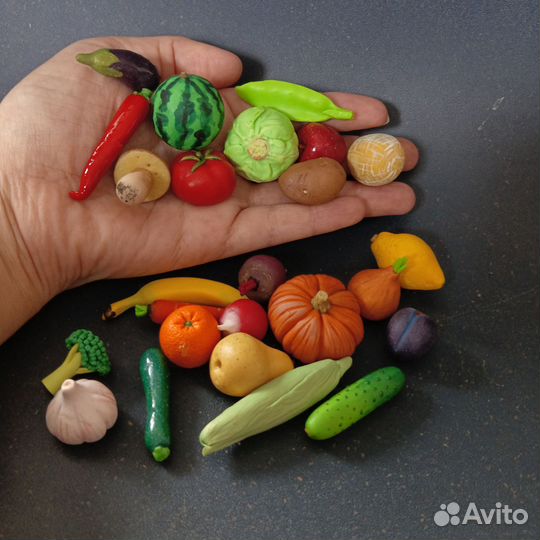 Набор 25 шт: фрукты и овощи из полимерной глины