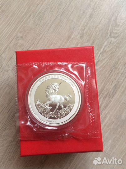 Рестрайк монета Единорог 25 лет Китай 2019