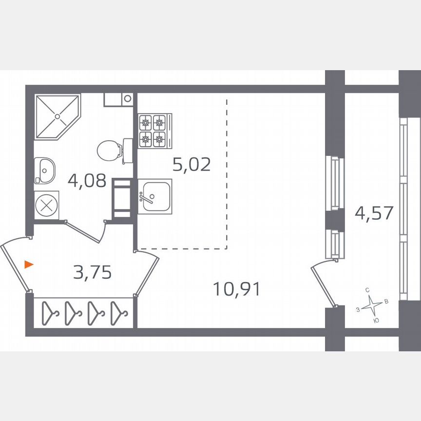 Квартира-студия, 26,1 м², 7/10 эт.