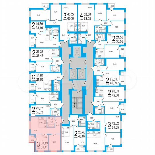 3-к. квартира, 51,4 м², 13/18 эт.