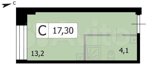 Апартаменты-студия, 17,3 м², 2/8 эт.