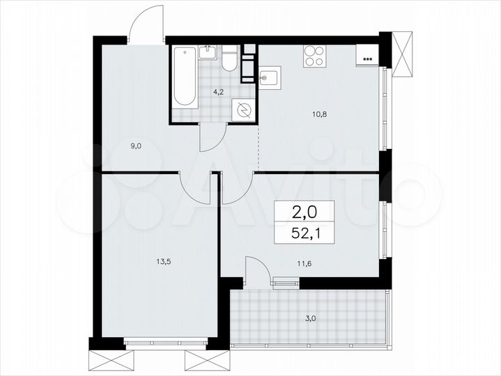 2-к. квартира, 52,1 м², 7/9 эт.