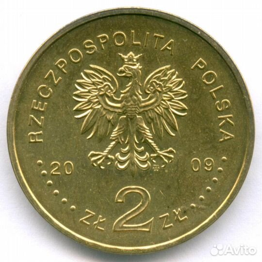 2 злотых 2009 год. Польша. 65 лет ликвидации Лодзи