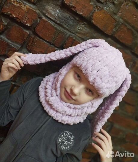 Тикток Балаклава зайка из пряжи Alize Puffy