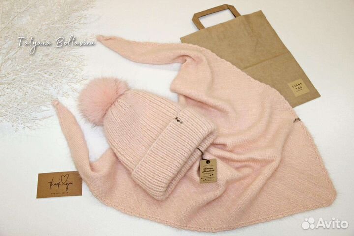 Шапочка и бактус из пуха норки