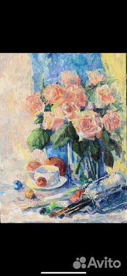 Картина масло « Розовый натюрморт с конфетами»