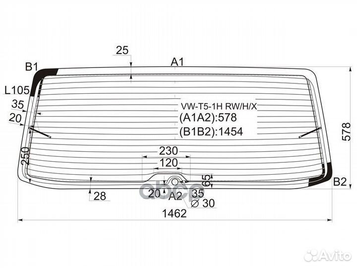 Стекло заднее с обогревом (с отв.) volkswagen T