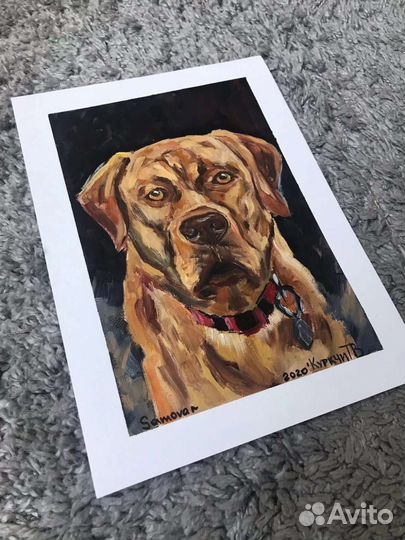Картина маслом А4 Пес
